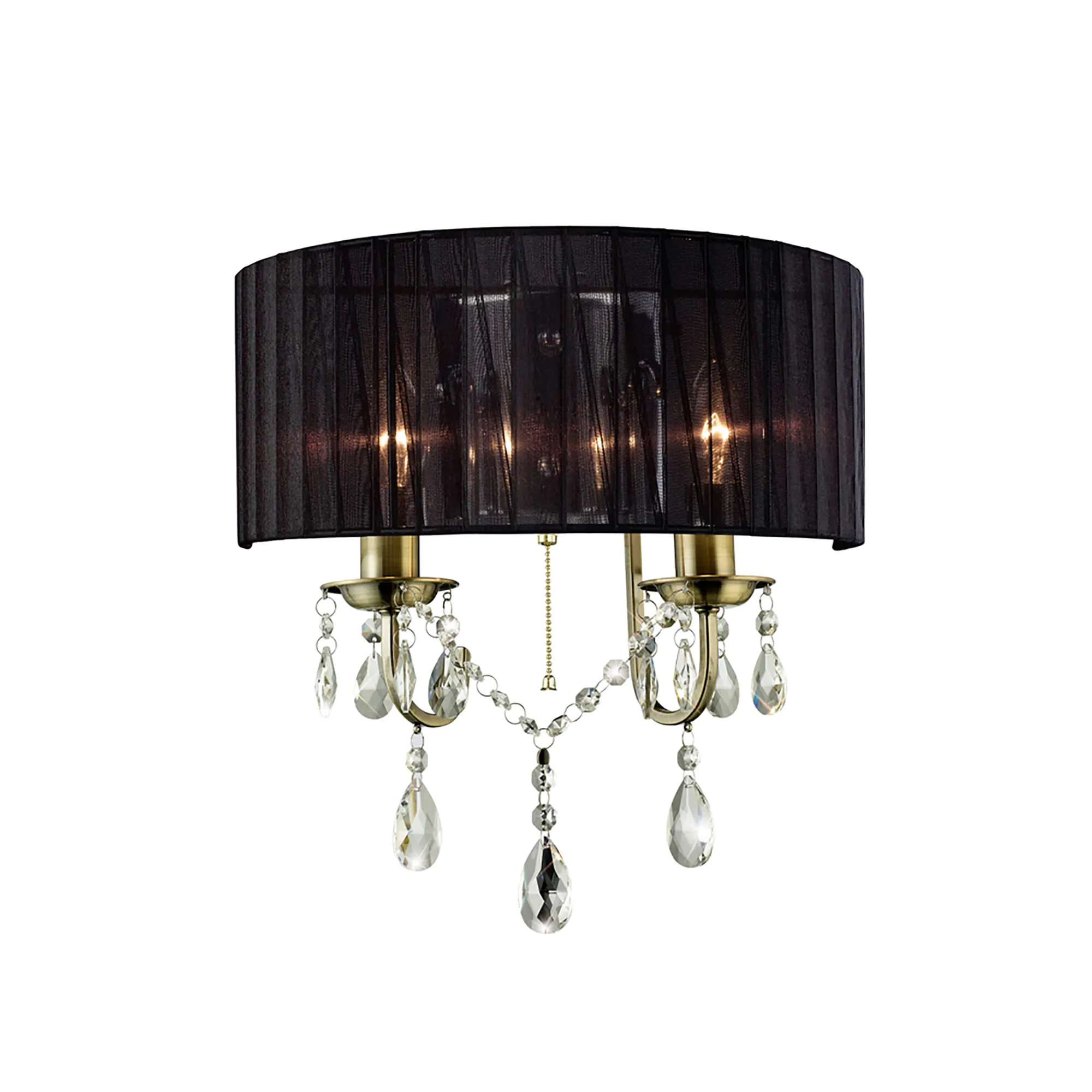 Olivia Antique Brass-Black Crystal Wall Lights Diyas Shaded Wall Lights